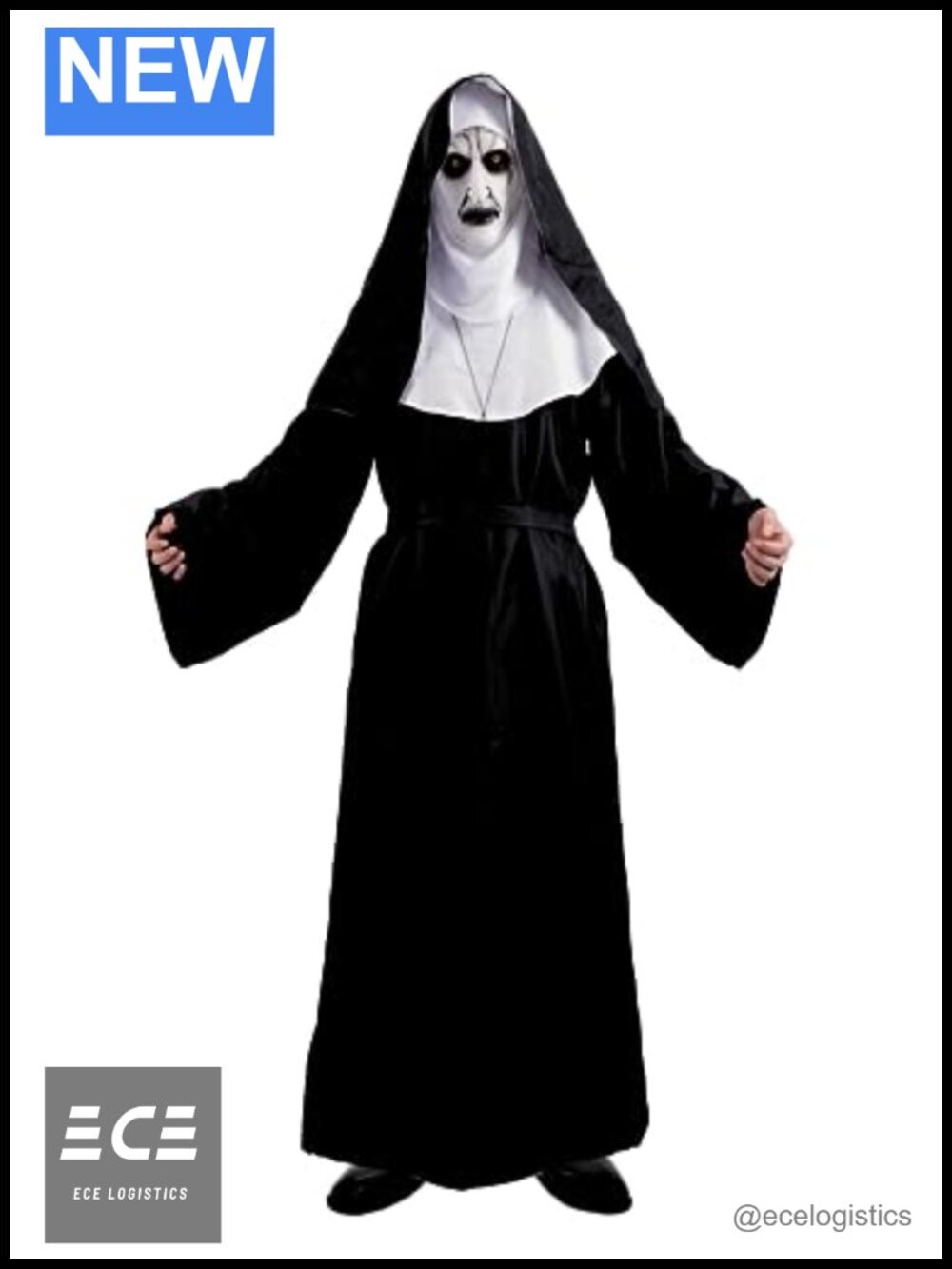 Scary Nun Costume Set Deluxe Valak Robe Mask Cross Necklace Priest Cosplay